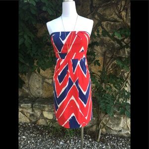 Anthro We ❤️ Vera strapless dress Red, white blue.